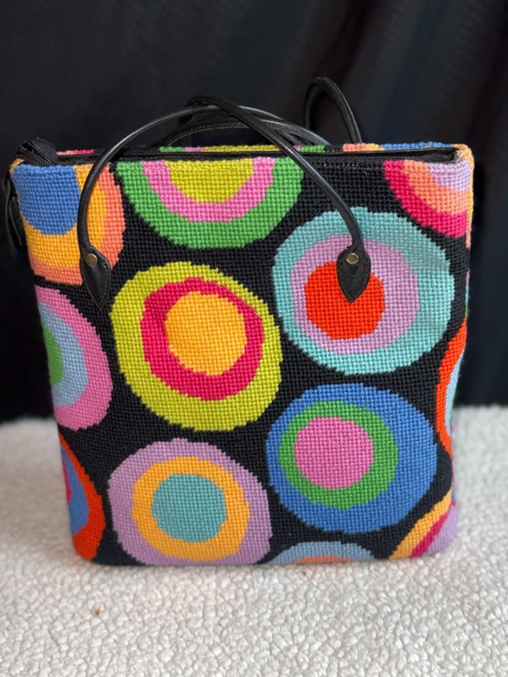 Black Multicolor Concentric Circle Tote Bag